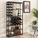 Industrial floor wine rack with 10-bottle and 17-bottle storage, featuring 3 rows for stemware, ideal for home bar.