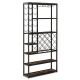 Industrial floor wine rack featuring 3 rows for stemware and 6-tier shelves for wine and kitchen storage.
