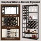 Industrial floor wine rack featuring 3 rows of glass holders and 27-bottle capacity, perfect for home bar organization.