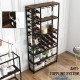 Industrial floor wine rack featuring 3 rows of glass holders and 27-bottle capacity, perfect for home bars or kitchens.