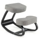 Ergonomic rocking kneeling chair with padded grey cushion and birch wood frame for active sitting and comfort.