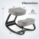 Wooden ergonomic rocking kneeling chair with padded grey cushion, dimensions 22" x 28", supports 265 lbs for active.