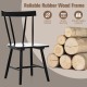 Windsor style armless chair in black showcasing a solid rubber wood frame with rounded corners for safe use.