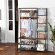 5-in-1 entryway hall tree in rustic brown with 9 hooks and shelves for organized storage and easy access.