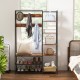 5-in-1 entryway hall tree in rustic brown with 9 hooks and shelves, perfect for organizing coats and shoes.