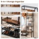 5-in-1 entryway hall tree in rustic brown with shoe bench, 9 hooks, and 5 mesh shelves for organized storage.