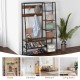 5-in-1 entryway hall tree in rustic brown featuring 9 hooks and shelves, perfect for storage and organization.