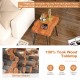 Reclaimed recycled teak wood end table with unique grain, robust metal legs, and ample storage space for rustic decor.