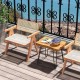 Rectangular reclaimed teak wood end table with polished surface and metal legs, perfect for outdoor patio use.