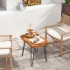 Rectangular reclaimed teak wood end table with metal legs, showcasing unique wood grains, perfect for outdoor use.