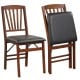 Set of 2 folding chairs with padded seats, rubber wood frame, and slanted high backrest for comfort and stability.