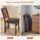 Folding chair set with padded seat and rubber wood frame, showcasing space-saving design for easy storage.