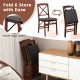 Set of 2 brown folding dining chairs with flexible hinge system, soft foam cushion, and sturdy rubber wood design.