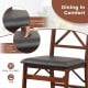Folding dining chair with waterproof PVC leather cushion, brown rubber wood frame, and 400 lbs capacity for comfortable.