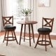 Classic counter height swivel bar stool set with X-shaped open back, featuring solid wood frame and black PVC leather.