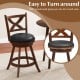 Classic counter height swivel bar stool with X-shaped back, solid wood frame, and 360° swivel seat for comfort.