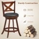 Classic counter height swivel bar stool with X-shaped open back, solid wood frame, and PVC leather upholstery for.