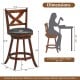 Classic counter height swivel bar stool set with X-shaped open back, solid wood frame, and PVC leather upholstery.