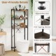 Over the toilet storage rack in gray with adjustable bottom bar, three shelves, and hooks for towels, ideal for.