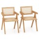 Set of 2 natural bamboo accent chairs with cozy backrest and armrest, perfect for kitchen or living room decor.