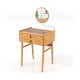 Bamboo makeup vanity table with movable mirror, tempered glass top, and 2 storage drawers for compact spaces.