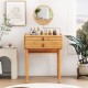 Bamboo makeup vanity table with movable mirror and two storage drawers, perfect for small spaces and cosmetic.