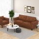 Modern brown PU leather 3-seater sofa with detachable back pillows, perfect for lounging and relaxation in any living.