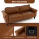 Brown PU leather 3-seater sofa with detachable back pillows, ergonomic armrests, and anti-slip foot pads for stability.