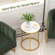16-inch round side table showcasing a sleek faux marble top and golden metal frame, ideal for stylish small space decor.