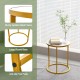 Round side table with a faux marble top and sturdy golden metal frame, perfect for small spaces in living rooms or.