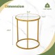 Round side table with faux marble top and golden metal frame, dimensions 19.5" x 19.5" x 23.5", ideal for small spaces.