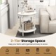 2-tier oval side table in white with solid rubber wood legs, perfect for living room or bedroom storage and display.