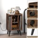 Vinyl record storage turntable stand in brown with 4 open shelves, featuring USB ports and anti-falling baffle for.