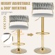 Height adjustable gray swivel barstool with woven back and golden finish, perfect for kitchen islands and cafes.