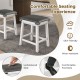 Set of 2 dining bar stools with acacia wood frame, padded PU seat, and footrests, ideal for kitchen or dining room use.