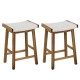Set of 2 dining bar stools with seaweed woven seats and acacia wood frame, ideal for kitchen or dining room use.