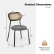 Rattan dining chair with metal legs, gray padded seat, ergonomic backrest, dimensions 31"x19"x18", supports 300 lbs.