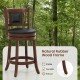 Upholstered bar stool with curved backrest and footrest, featuring a natural rubber wood frame for kitchen or home bar.