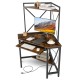 Rustic brown corner computer desk with an additional top hutch for organizing books and decorations in a compact design.