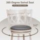 Hand-antiqued stool with 360-degree swivel seat, wider padded cushion, and ergonomic backrest for comfort in kitchens.