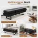 Black multifunctional bench with removable cushions, metal frame, suitable for waiting rooms or as a shoe bench.