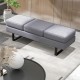 Gray waiting room bench with removable cushions and metal frame, designed for 3 adults, ideal for reception areas.