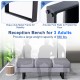 Gray reception bench seating for 3 adults, featuring a heavy-duty metal frame and removable cushions for comfort.