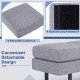 Removable cushion detail of the gray waiting room bench with metal frame, featuring hook and loop fasteners for easy.