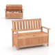 Patio wood storage bench with slatted backrest, 48 inches, offering 34.2 gal storage for outdoor essentials.