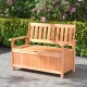 Patio wood storage bench with slatted backrest, 48 inches, offers 34.2 gal storage for outdoor essentials.