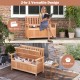 Patio wood storage bench with slatted backrest, featuring 34.2 gal storage, ideal for outdoor use in gardens or.