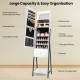 Freestanding jewelry organizer with full-length mirror, large capacity, and LED lights for easy makeup application.