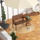 Outdoor all-weather bench with hand-woven PU leather in brown, featuring a solid rubber wood frame, ideal for patio use.
