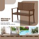Hand-woven PU leather outdoor bench with solid rubber wood frame, perfect for patio or poolside relaxation.